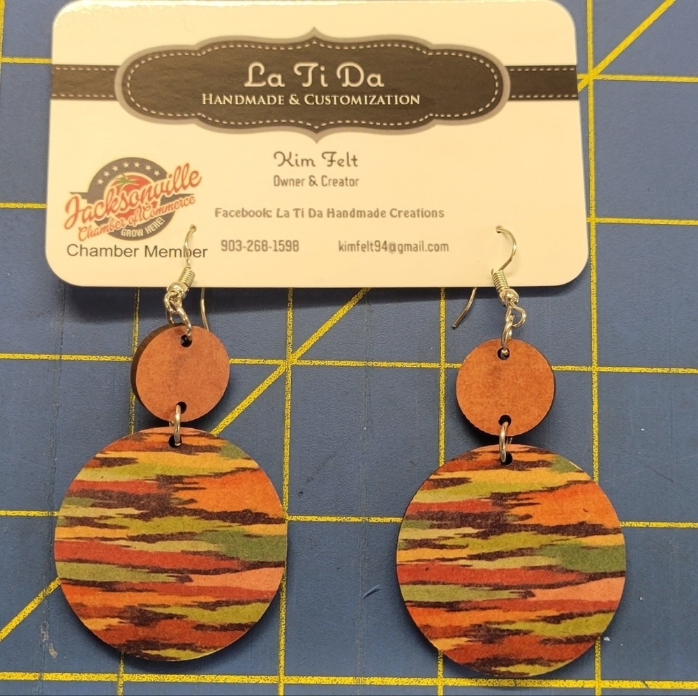 Camo Fall Color Double Round Shape 2" Earrings